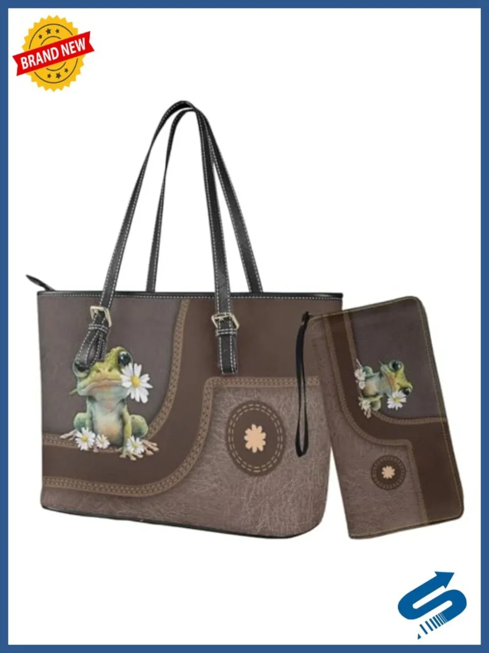 PU Leather Tote Bag Set with Matching Wristlet Wallet, Top Handle, Adjustable,